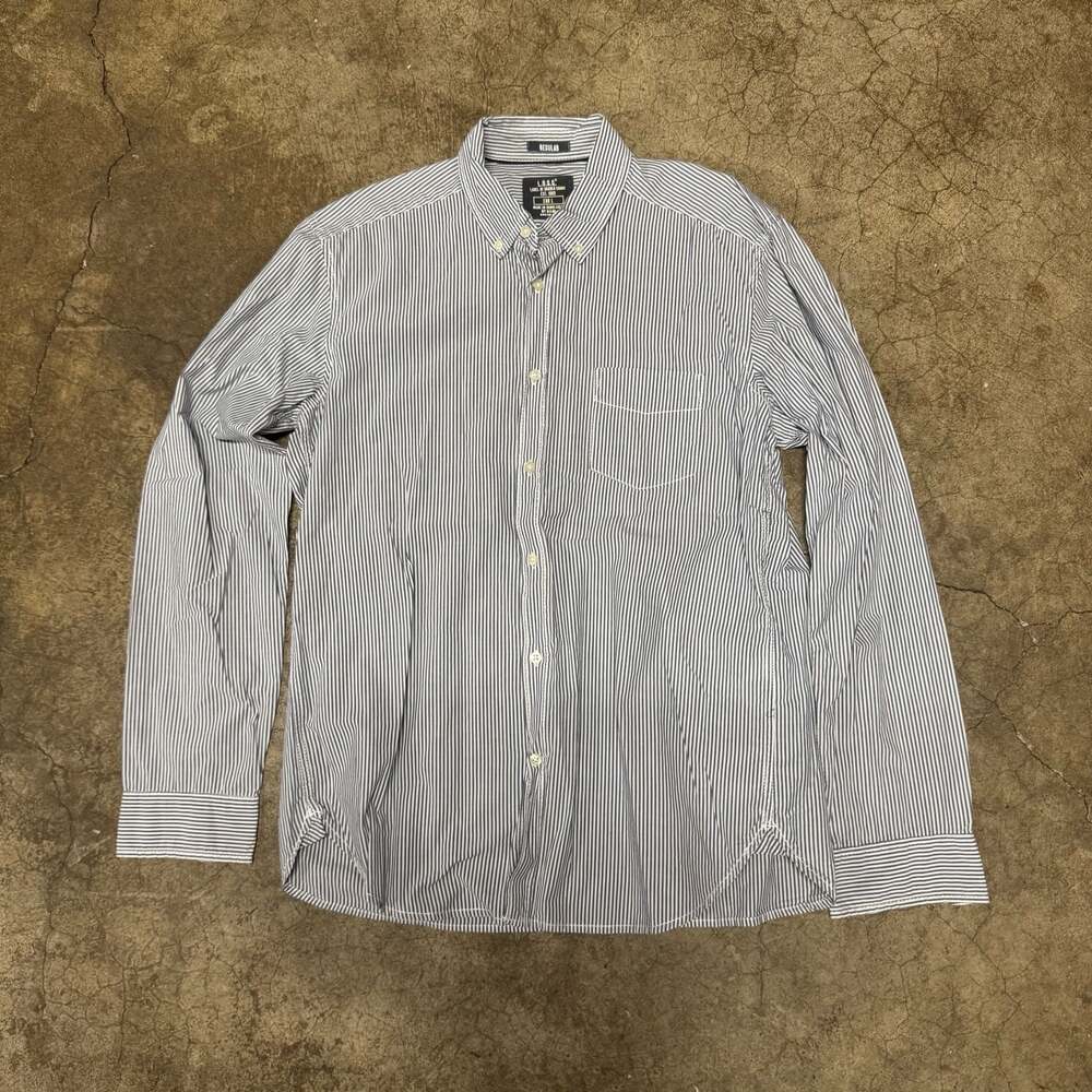 L.O.G.G. by H&M Men's Blue and White Striped Long Sleeve Button-Down Shirt